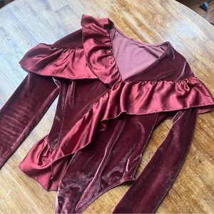 River Island maroon Velvet Bodysuit